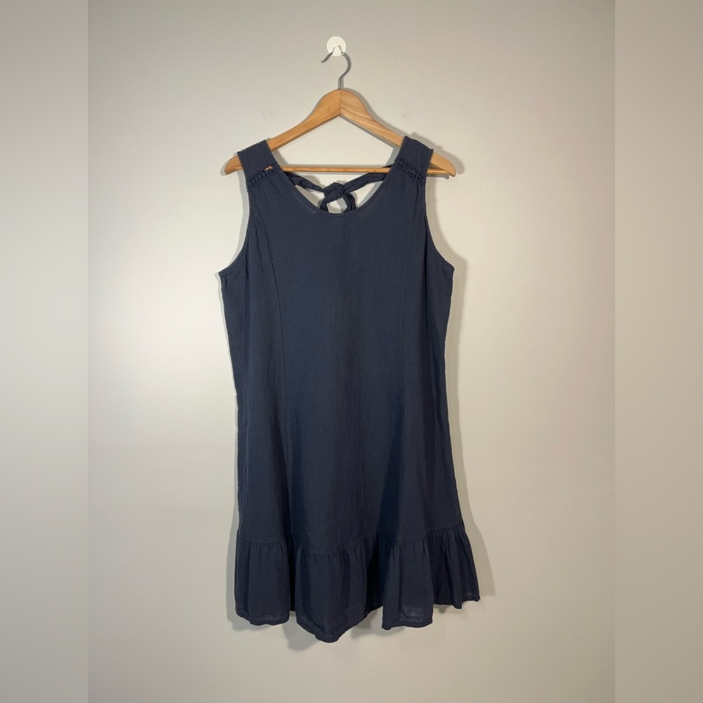 Terzo Millennio Italy Linen Cotton Midi Dress Navy Casual Sleeveless Size XL